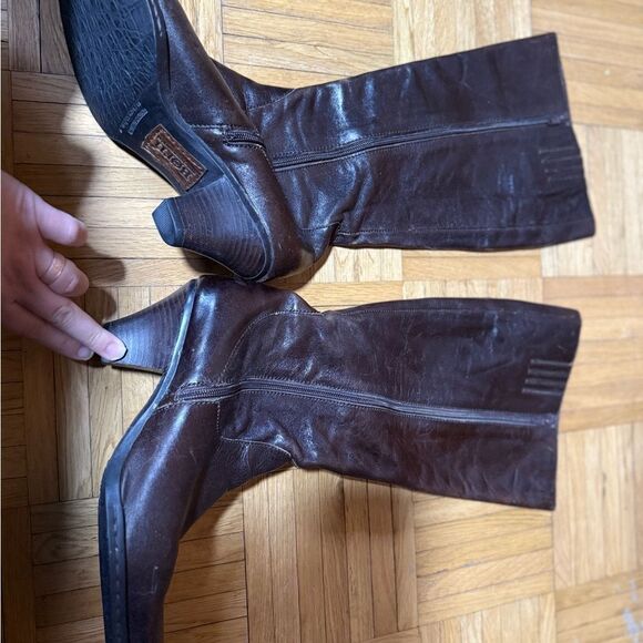 Born Brown Leather Heel High Boots Size Women's 10 - Picture 6 of 9